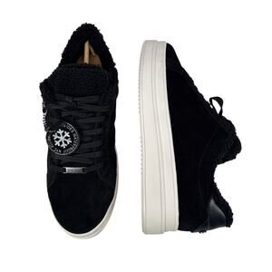 J/Slides Ninka Platform Sneaker Womens 9 Black Suede Waterproof Faux Fur Lined